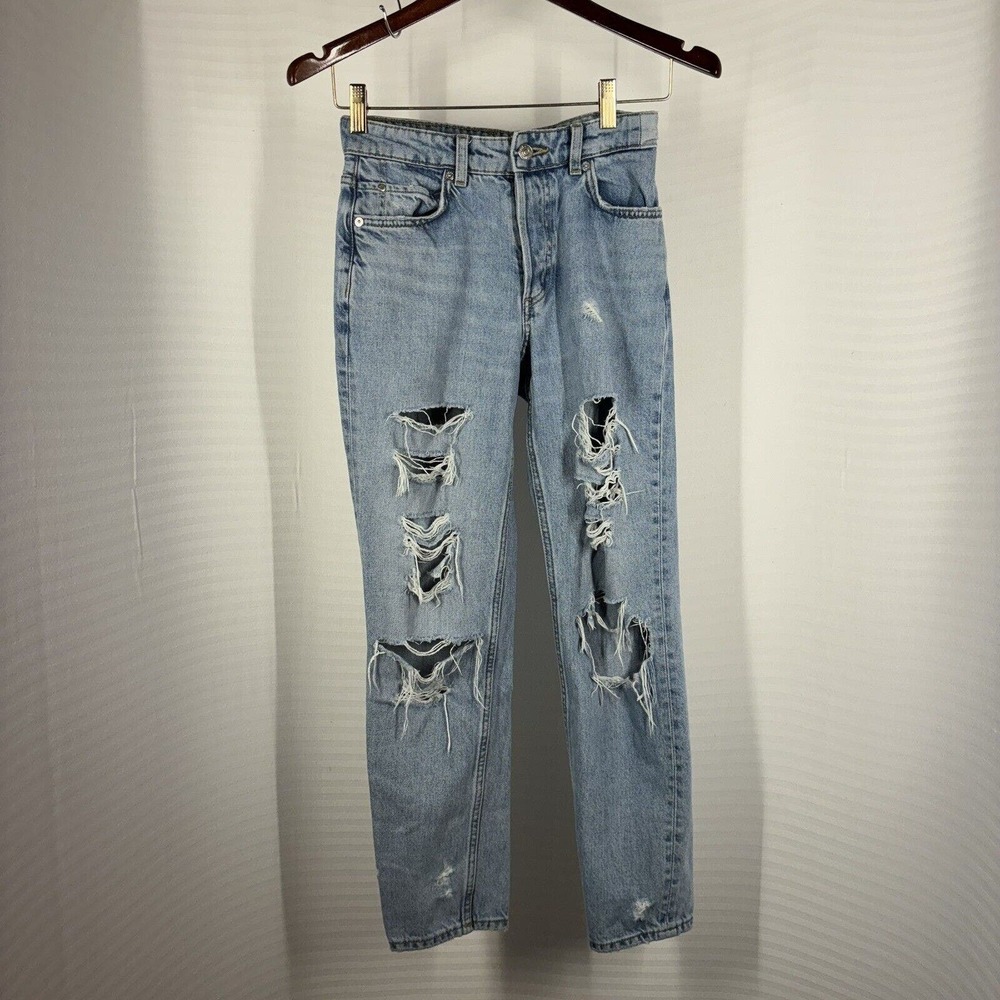 H&M &Denim Women's Size 0 Boyfriend Distressed Low Rise 100% Cotton Jeans